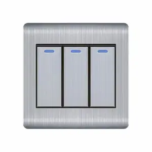 Modern Household 250V 16A Stainless Steel Panel Power Supply 3Gang 1Way ON OFF Wall Switch