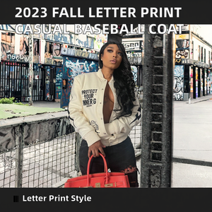 HANIA TRADERS Nouveautés Automne 2023 Veste de baseball épaisse et écologique pour femme, manteau long décontracté à imprimé lettres pour l'automne - Product Image 2