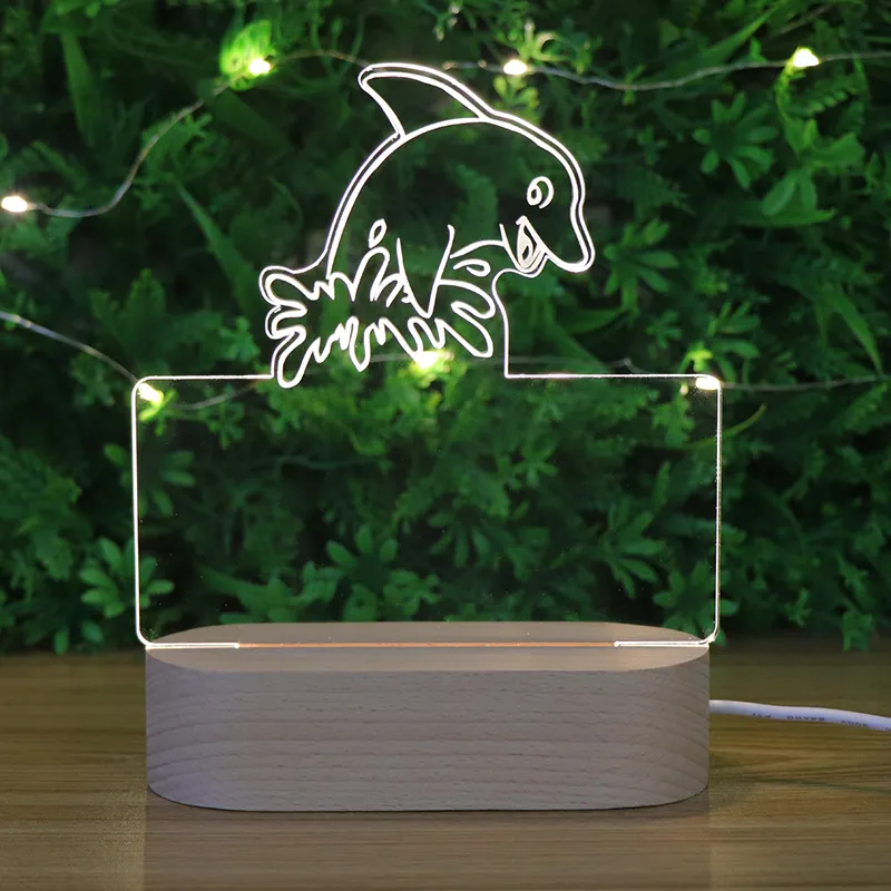 Custom Naam Personaliseren 3D Lamp Usb Charge Houten Basis Acryl Lamp Led Nachtlampje Voor Diy