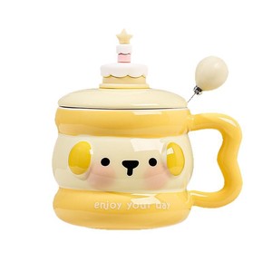 Cute Cartoon <b>Ceramic</b> <b>Mug</b> With Lid And Spoon Animal Design For Home Office Gift - Product Image 2