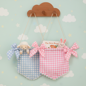 Wholesale Gingham Baby Welcome <strong>Flag</strong> with Cute Bow Custom Infant Baby Name Baby Shower Banner Grid Embroidery Name <strong>Flag</strong> for Party - Product Image 1