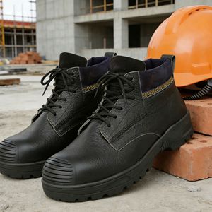 Chaussures de sécurité noires pour hommes à bout carré, légères, couleur unie, en cuir véritable d'Ouganda, à enfiler, résistantes, prêtes à l'emploi, en stock - Product Image 1