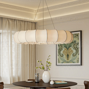 Lampe suspendue en tissu de style Zen chinois Neo, ronde, 50cm, 60cm, 80cm, LED E27, blanche, pour salle à manger, bureau - Product Image 1