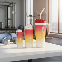 Bouteille d'eau sport 3-en-1 en caoutchouc de 40 oz à grande capacité, couleur dégradée, avec paille, écologique, compatible eau bouillante, pour le voyage