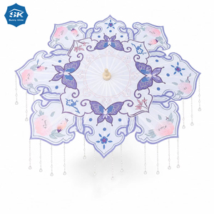 Parasol traditionnel chinois Sunny Kinte en papier huilé 82 cm, ouverture manuelle, baleines en fibre, poignée en bois, tissu pongé, accessoire Hanfu - Product Image 3