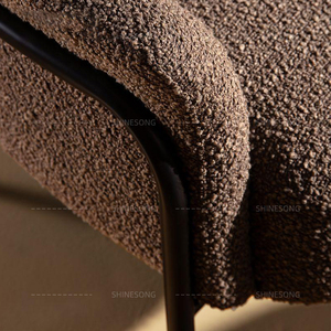 Pouf rond moderne en tissu avec pieds en acier inoxydable, ottoman, fauteuil <span class=keywords><strong>de</strong></span> détente marron avec repose-pieds - Product Image 3