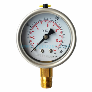 Alta Qualidade Opcional Conexão De Cobre Cheio De Óleo 100mm Barômetro Caixa De Aço Inoxidável Back Pressure <span class=keywords><strong>Gauge</strong></span> para Latão Líquido - Product Image 1