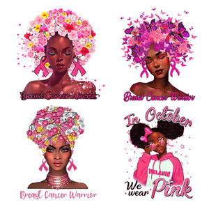 Transfert dtf personnalisé <span class=keywords><strong>lutte</strong></span> <span class=keywords><strong>contre</strong></span> le <span class=keywords><strong>cancer</strong></span> du sein fille noire vinyle conceptions sérigraphie transferts plastisol autocollants pour t-shirts - Product Image 2
