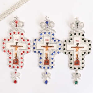 ZD064 La más nueva cruz pectoral del sacerdote de la Iglesia Ortodoxa de aleación chapada en plata con esmalte Salvador Icono Collar de regalo espiritual - Product Image 1