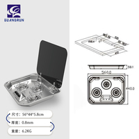 Table de cuisson à gaz trois brûleurs avec couvercle en verre sécurisé, acier inoxydable argent/noir, encastrable pour cuisine de camping-car, caravane ou véhicule de loisirs