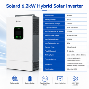 Convertisseur solaire hybride Solard 6,2 kW 51,2 V 6200 W MPPT hors réseau avec chargeur pour stockage d'énergie domestique - Product Image 5