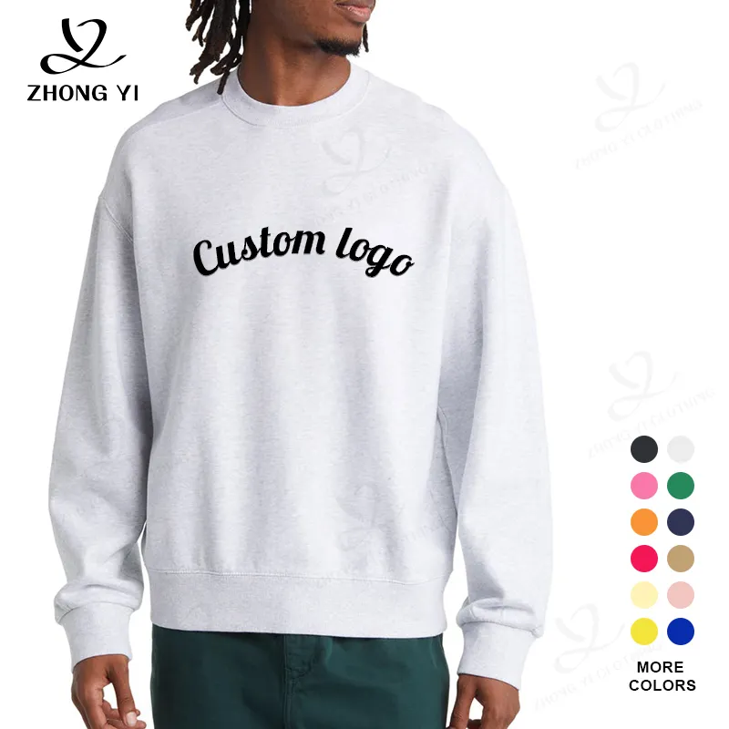 Moletom de lã de algodão branco francês plus size masculino em branco moletom de gola redonda de alto peso