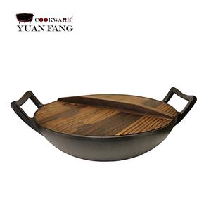 Sartén antiadherente para freír, sartén de hierro fundido chino <span class=keywords><strong>Wok</strong></span> con tapa de madera, presazonado, 32/34/36CM, venta al por mayor - Product Image 2