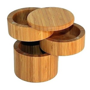Boîte <span class=keywords><strong>à</strong></span> <span class=keywords><strong>sel</strong></span> triple en bambou OEM 2021, boîte de rangement en bambou <span class=keywords><strong>à</strong></span> trois niveaux avec couvercles pivotants magnétiques - Product Image 2