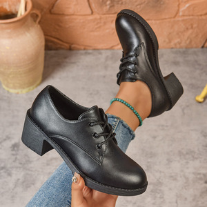Nouvelles chaussures à lacets rétro à talon moyen, style britannique, talon épais, chaussures de travail professionnelles pour femmes, taille 43 - Product Image 1