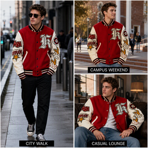 Chaqueta Letterman de Hombre Estilo Urbano con Rayas, Botones y Parches Bordados, Mezcla de Lana Cómoda para Uso Diario, Certificación ISO CE CPC - Product Image 5