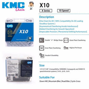 Cadena de Bicicleta KMC X10 de 10 Velocidades, Cadena de Acero para MTB, Rendimiento de Cambio Superior, 116 Eslabones, Embalaje en Caja de Plástico - Product Image 3