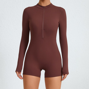 Demi fermeture éclair manches longues Yoga costume Fitness sport une pièce Yoga vêtements vêtements de sport pour femmes vêtements Stock combinaisons, combishorts - Product Image 2