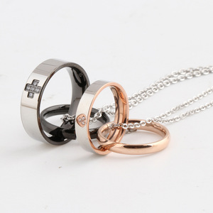Stainless Steel Double Layer Pendant <b>Necklace</b> With Cross Heart Design For <b>Couples</b> Gift Black Rose Gold - Product Image 5