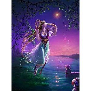 Dipinto in Resina con Diamanti 'Angelo sulla <span class=keywords><strong>Luna</strong></span>' Notturna, Ritratto Classico in Velluto, Arte con Gemme all'Ingrosso per Regalo Casa - Product Image 1