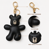Porte-clés ours brodé fait main en cuir PU, pendentif animal mignon, breloque de sac, accessoire de sac à main, cadeau de vacances