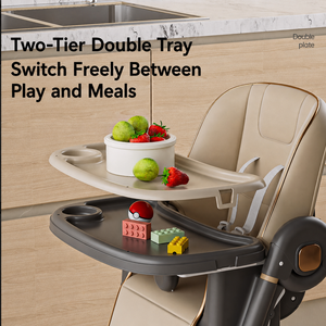Silla Alta Multifuncional para Bebé, Plegable y <span class=keywords><strong>Reclinable</strong></span>, Altura Ajustable, con Doble Bandeja, Silla de Comedor para Niños - Product Image 5