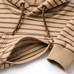 Sudadera con Capucha a Rayas para Hombre NEXTEX, Sudadera Informal con Bolsillo Canguro y Cordón Ajustable, Beige Marrón - Product Image 5