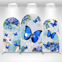 Arche de décoration de fête de baptême, de baby shower ou d'anniversaire, toile de fond bleue avec papillon