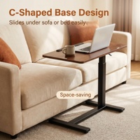 Table de lit mobile pliable en bois massif avec texture bois, base en C à levage pneumatique, idéale pour chambre, dortoir, bureau à domicile, bloc médical