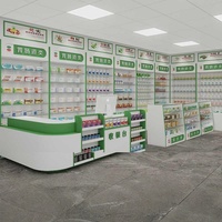 Meubles de pharmacie personnalisables, présentoir en métal et bois, éclairage LED, finition vernie, construction robuste et écologique