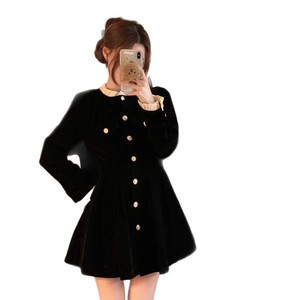 French Style Cute Black Dress Women Peter Pan Collar Tight Waist Short Skirt Daily Casual Polyester Fabric - Product Image 5