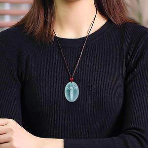 Pendentif en Jadeite Naturelle Bleu Eau de Jais, Bijou UNISEXE, Design Original Sculpté, Religion FG08 - Product Image 4