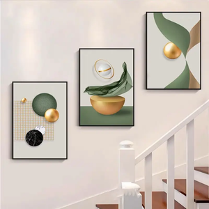 Póster Abstracto Dorado en Lienzo al por Mayor, Arte de Pared Moderno para Decoración de Sala de Estar, Pintura Abstracta de Porcelana de Cristal en Tríptico - Product Image 4