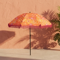 Parasol de plage inclinable en acier avec franges rondes, imperméable, facile à transporter, en polyester, style balinais, pour la vente en gros