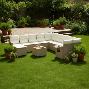 Ensemble de canapés de jardin en rotin beige 6 places, résistant aux intempéries, mobilier d'extérieur au design contemporain - Product Image 2