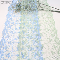 Bordure en dentelle brodée de tulle métallique argenté brillant de luxe, motif floral, 25 cm, vert menthe et bleu, broderie sur filet, écologique, pour femmes