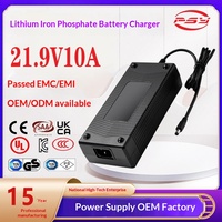 Chargeur de batterie au lithium fer phosphate 21,9 V 10 A CC avec connexion par prise, en matériau PC/ABS, certifié KC, compatible avec les certifications 3C, PSE et SAA