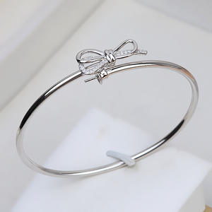 S925 Silver Bow Elastic Bracelet for Women 8-13 Pearl Empty Tray DIY Accessories Semi Finished 1747 <b>Fashionable</b> <b>Bangles</b> - Product Image 2