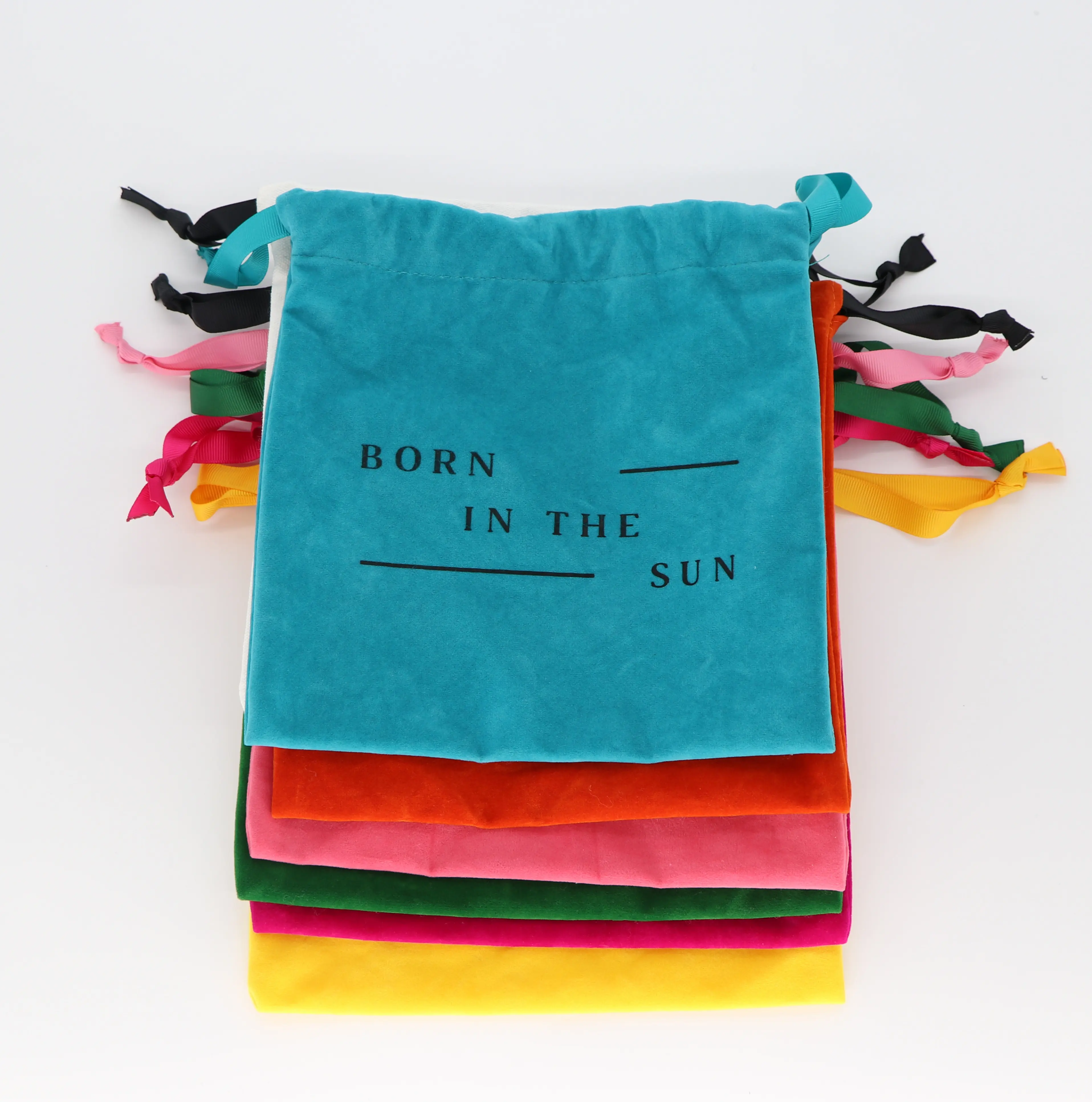 Renkli yumuşak kadife süet kumaş kılıfı hediye paketleme torbası şerit İpli ile