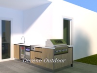 Meuble de cuisine extérieur pour barbecue, avec espace de rangement, emplacement pour barbecue intégré, évier et brûleur latéral pour les coins de cuisson en extérieur