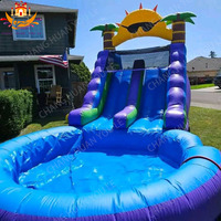 Toboggan aquatique gonflable de 18 pieds avec vague haute, palmier et soleil, en PVC, château gonflable commercial, piscine, pour usage domestique intérieur et extérieur, enfants et adultes