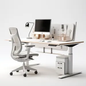 Bürostuhl hölzerner Bürotisch doppelmotor 2-Sektionen Haltetisch Haltetisch Büromöbeltisch mit Stuhl