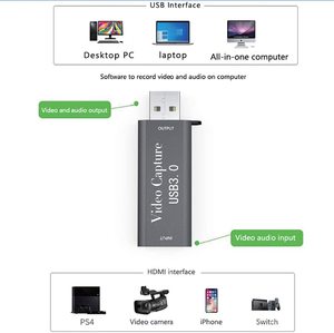 การ์ดจับภาพวิดีโอ USB 3.0 HDTV สีดำ สำหรับ <span class=keywords><strong>OBS</strong></span> ไลฟ์สตรีมมิ่ง ความละเอียด 1080 HD - Product Image 5