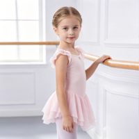 Justaucorps de danse pour filles avec manches à volants et jupe en mousseline double couche, robe en coton respirant pour l'entraînement des enfants