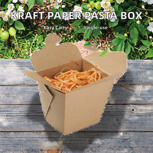 Genmar Disposable Kraft Paper Food <b>Containers</b> with Handle Embossing Printing for Pasta & Noodle <b>Takeaway</b> - Product Image 2