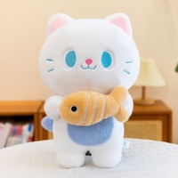 Peluche chat porte-bonheur mignon avec poisson, en polyester et coton PP, coussin compagnon pour enfants, cadeau de mariage, vente en gros pour l'exportation