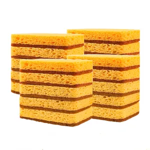 Best Seller Biodegradable Coconut Sisal Fibers Sponge Yellow White Wood Pulp Sponges for Kitchen Dishes