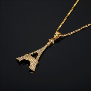 Collier Pendentif Homme en Acier Inoxydable Simple, Étanche et Inaltérable, avec Tour Eiffel de <span class=keywords><strong>Paris</strong></span> CZ Style Hip Hop Iced Out - Product Image 5