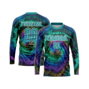 Nueva Camiseta de Fútbol de Manga Larga Premium Sublimada con Efecto Tie Dye, Camiseta de Entrenamiento de Fútbol Transpirable de Secado Rápido para Hombre - Product Image 1