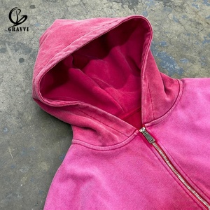 Sweat-shirt à capuche zippé vintage, coupe oversize, en molleton épais, style streetwear, avec poche kangourou, couleur unie - Product Image 4